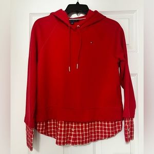 Tommy Hilfiger Red Hoodie Sweatshirt With Plaid Accents
